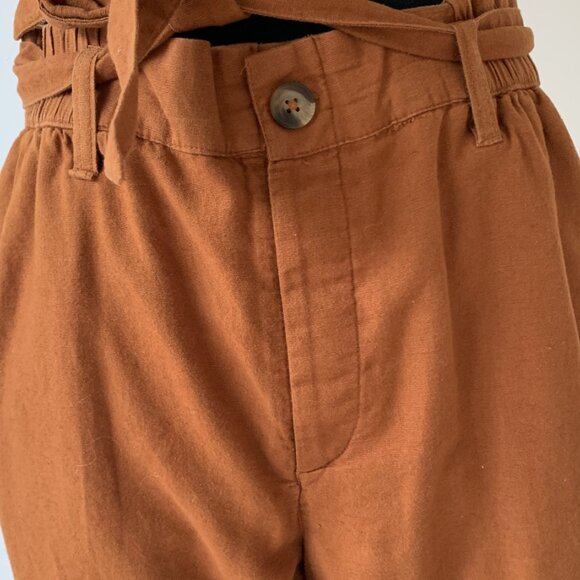 American Eagle Burnt Orange Paper Bag Waist Linen Blend Pants - Size Medium - Picture 3 of 9